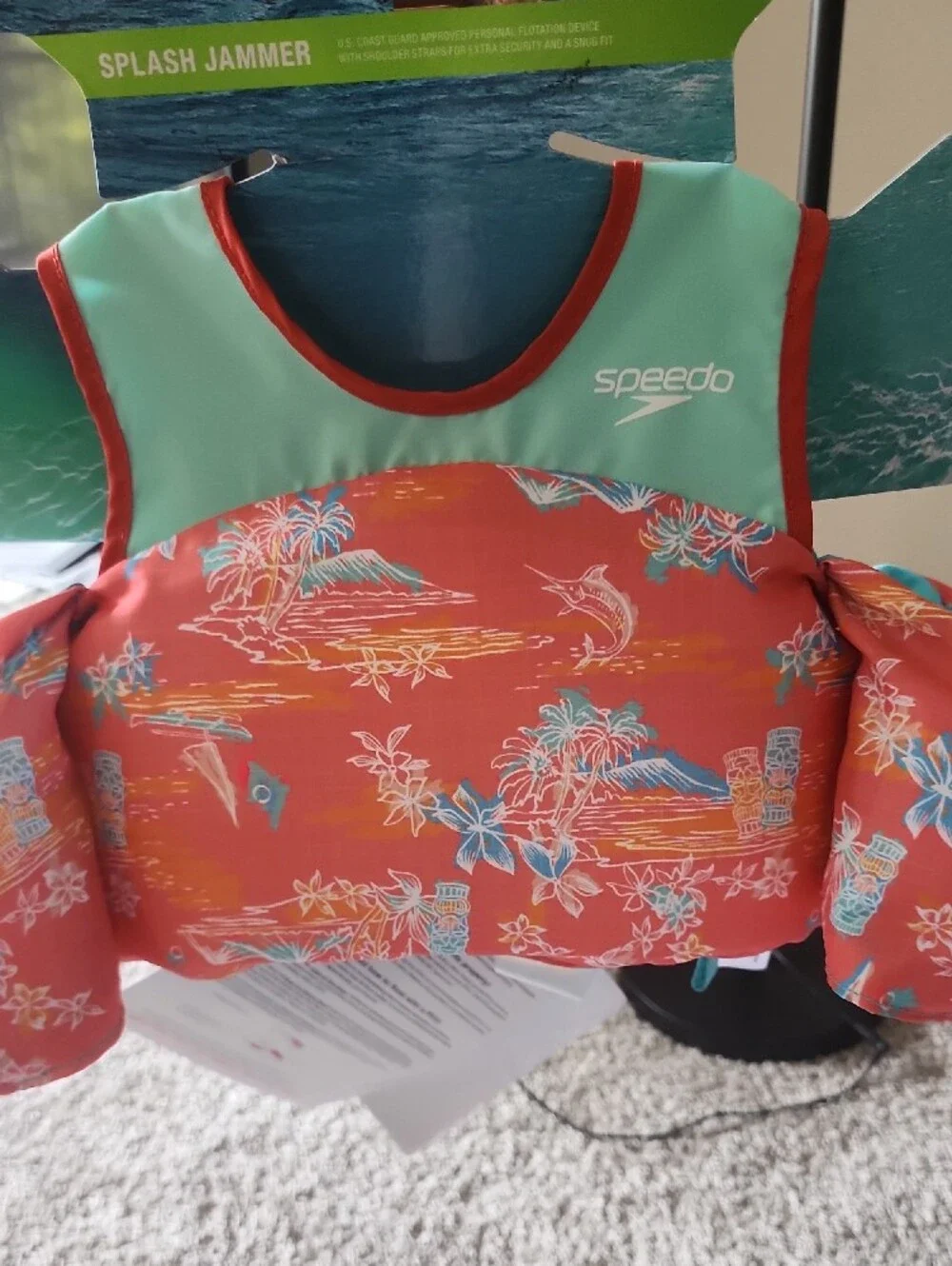 Speedo Kids' Coral and Teal Swim Float Vest with Tropical Print